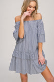 The Kristine off the shoulder striped dress with ruffle sleeve