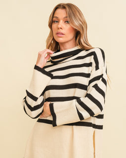 Striped turtleneck pattern sweater