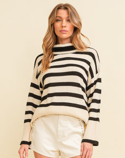 Striped turtleneck pattern sweater
