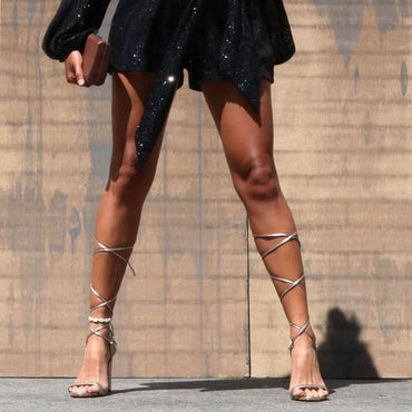 Sequin Romper with Sash in Black