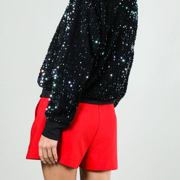 Black Sequin Bomber Jacket