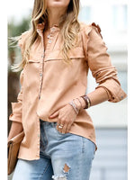 Stylish vintage washed out button down top in camel