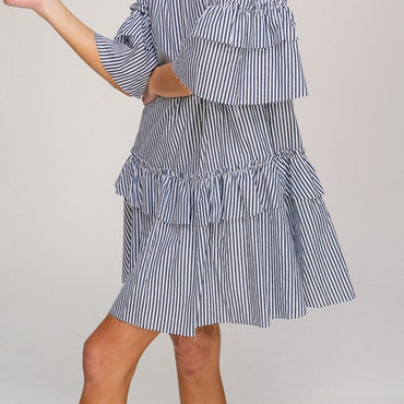 The Kristine off the shoulder striped dress with ruffle sleeve