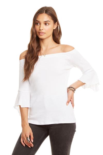 Peplum Off the Shoulder Tee in White