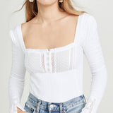 FP textured ribbed knit top in white