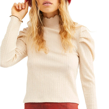 Almond Top with romantic puff sleeve details